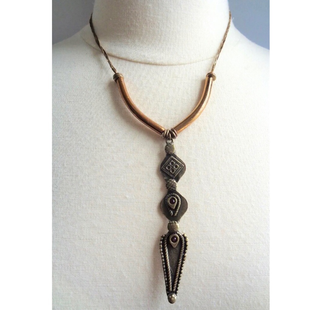 Vanessa Mooney Large Romeo's Dagger Brass Necklace with Red Crystals